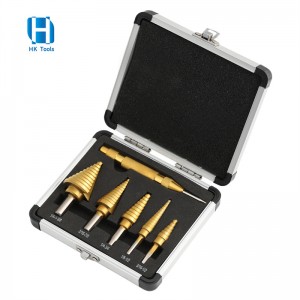 6PCS HSS Titanium Coated Step Drill Bit Set & Automatic Center Punch for metal drilling