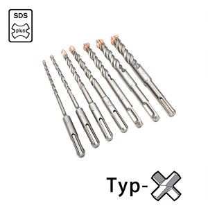 7pc Electric Hammer Drill Bit Set Two Pits Two Slots Round Shank Cross Bit For Concrete Walls