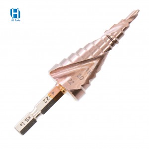 HSS4241 Spiral flute 4-22mm step drill bits with hex shank for metal drilling