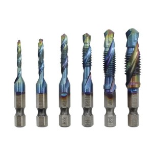 HAOKE high quality 6Pcs short HSS 4241 blue metric Hex M3-M10 Composite/combination screw thread tap taper Drill Bit set tool