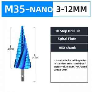 New product Nano-blue coating HSS M35 high speed steel step drill bit