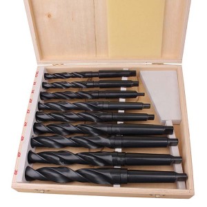 DIN345 9pcs Wooden Box Packing Black Oxide HSS 4241 Taper Shank Twist Drill Bits Set For Metal Drilling