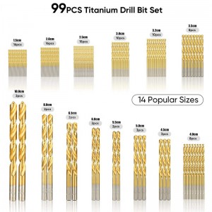China manufacturer 99 pcs1-10mm Quality HSS Drill Bits Set in Metal Case