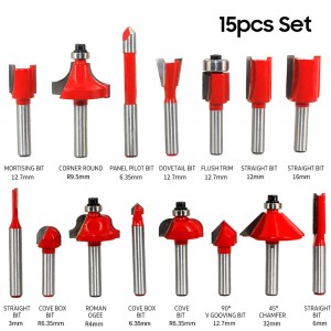 15PCS Router Bit Set 1/4 Inch Shank Carbide Tipped Woodworking Tool Set With Plastic Case Trimming Tool