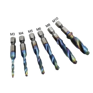 HAOKE high quality 6Pcs short HSS 4241 blue metric Hex M3-M10 Composite/combination screw thread tap taper Drill Bit set tool