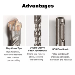 SDS Plus Shank Drill Bits 4 Cutters Cross Tips For Masonry Concrete