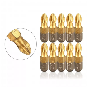 1/4” Hex Shank PH2 25mm Magnetic Screwdriver Bits Titanium Coated Phillips Head