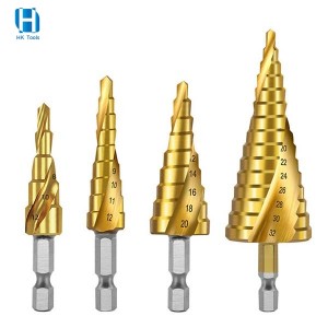 4PCS High Speed Steel Spiral Flute Step Drill Bits Set With 1PC Center Punch