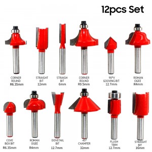 12PCS Router Bit Set 1/4 Inch Shank Carbide Tipped Woodworking Tool Set with Plastic Case Trimming Tool