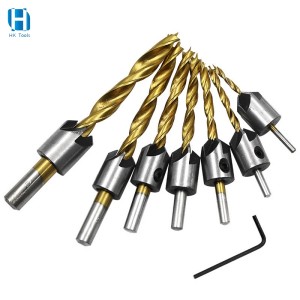 Titanium Plated Tri-tip Countersink Drill Reaming Bit Set Woodworking Chamferer