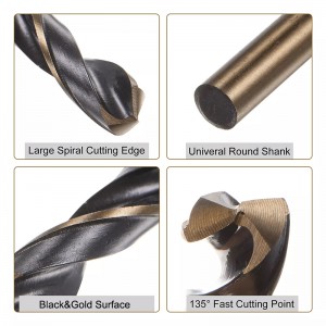 Factory Price HSS 6542 Black&Gold Twist Drill Bit Roll Forged DIN338 For Metal Drilling